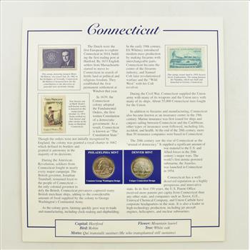 US Stamp & 2 CoinState Quarter Beautifully Displayed Coin Set Story Board