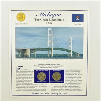 US Stamp & 2 CoinState Quarter Beautifully Displayed Coin Set Story Board