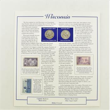 US Stamp & 2 CoinState Quarter Beautifully Displayed Coin Set Story Board