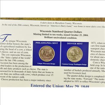 US Stamp & 2 CoinState Quarter Beautifully Displayed Coin Set Story Board