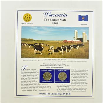 US Stamp & 2 CoinState Quarter Beautifully Displayed Coin Set Story Board