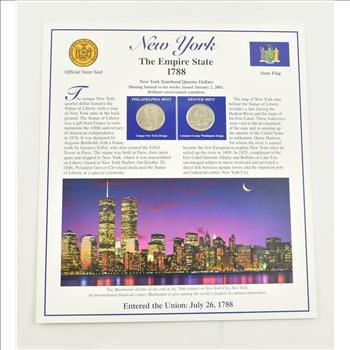 US Stamp & 2 CoinState Quarter Beautifully Displayed Coin Set Story Board