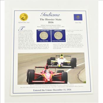 US Stamp & 2 CoinState Quarter Beautifully Displayed Coin Set Story Board