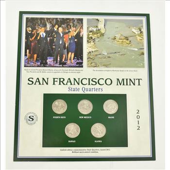 US Stamp & 2 CoinState Quarter Beautifully Displayed Coin Set Story Board