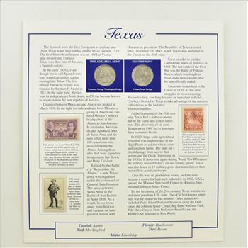 US Stamp & 2 CoinState Quarter Beautifully Displayed Coin Set Story Board