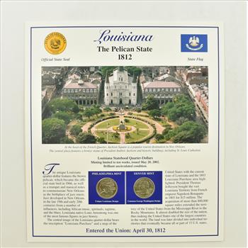 US Stamp & 2 CoinState Quarter Beautifully Displayed Coin Set Story Board