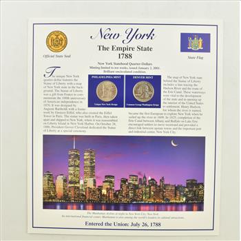 US Stamp & 2 CoinState Quarter Beautifully Displayed Coin Set Story Board