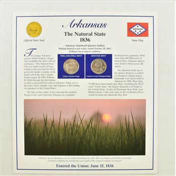 US Stamp & 2 CoinState Quarter Beautifully Displayed Coin Set Story Board