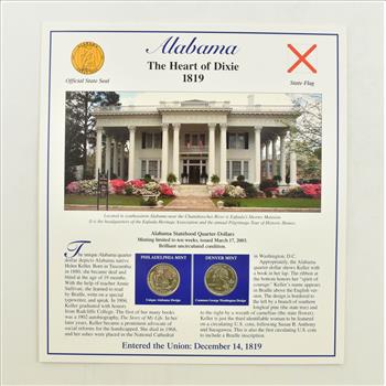 US Stamp & 2 CoinState Quarter Beautifully Displayed Coin Set Story Board