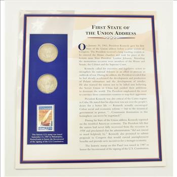 US Stamp & 2 CoinState Quarter Beautifully Displayed Coin Set Story Board