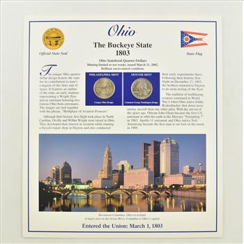 US Stamp & 2 CoinState Quarter Beautifully Displayed Coin Set Story Board