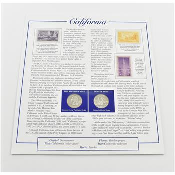 US Stamp & 2 CoinState Quarter Beautifully Displayed Coin Set Story Board