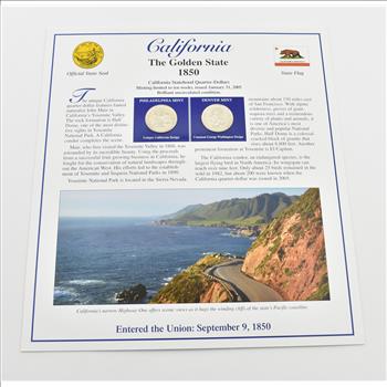 US Stamp & 2 CoinState Quarter Beautifully Displayed Coin Set Story Board