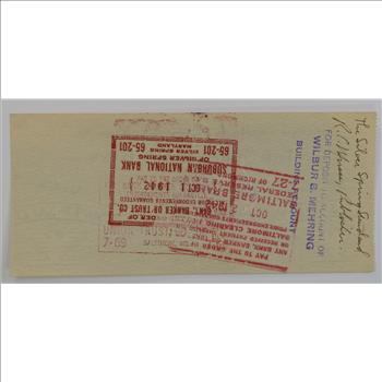 Walter Johnson Signed Check - Rare Signature - HOF Baseball