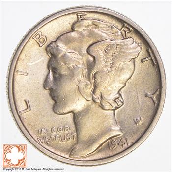World War 2 WWII Era 1941 Mercury Silver Dime
