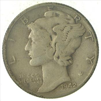 World War 2 WWII Era Mercury 90% Silver Dime - Neat! - 1942