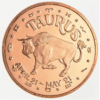 Zodiac - Taurus - One Oz .999 Fine Copper Round - Limited Edition