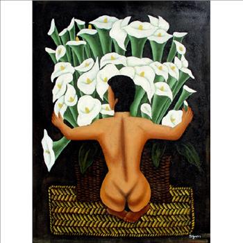 Nude with Calla Lilies –Huge 36”x48” Reproduction By Diego Rivera Oil on Canvas