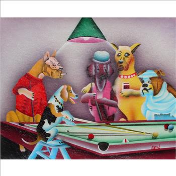 Dogs Playing Pool - Reproduction Oil on Canvas