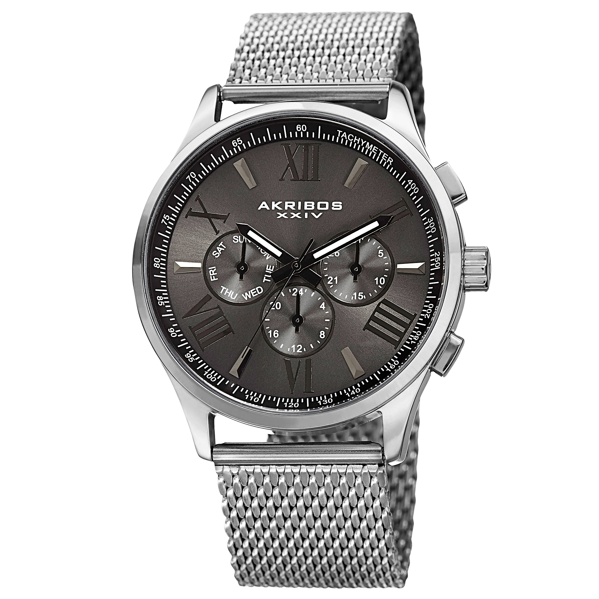 Akribos XXIV Men's AK844SSB Round Black Radiant Sunburst Dial Two Time