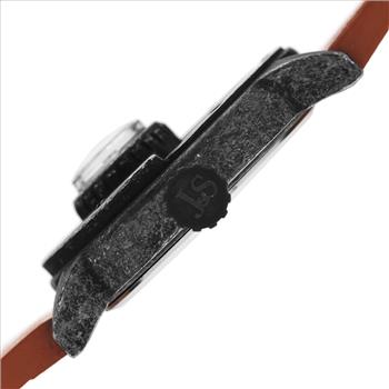 Joshua & Sons Men's brown strap watch with a compass. Black antique case, face plate and decorative screws on the bezel.