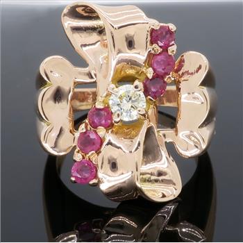 14K Rose Gold Diamond and Ruby Ring