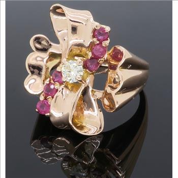 14K Rose Gold Diamond and Ruby Ring