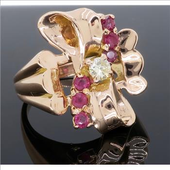 14K Rose Gold Diamond and Ruby Ring
