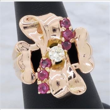 14K Rose Gold Diamond and Ruby Ring