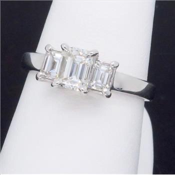 Three Stone Emerald Cut Diamond Ring