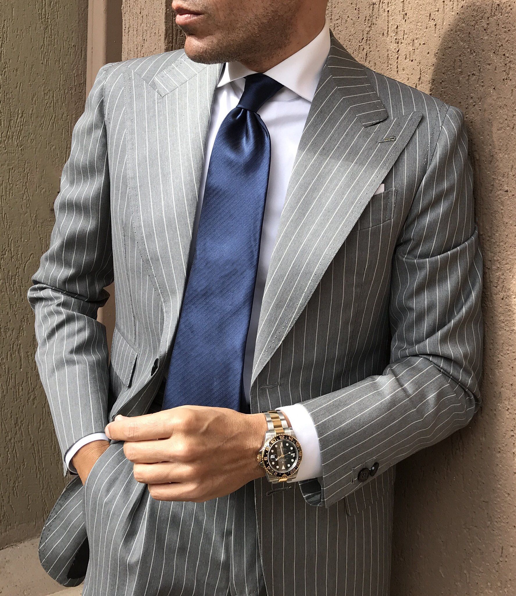 grey pinstripe blazer