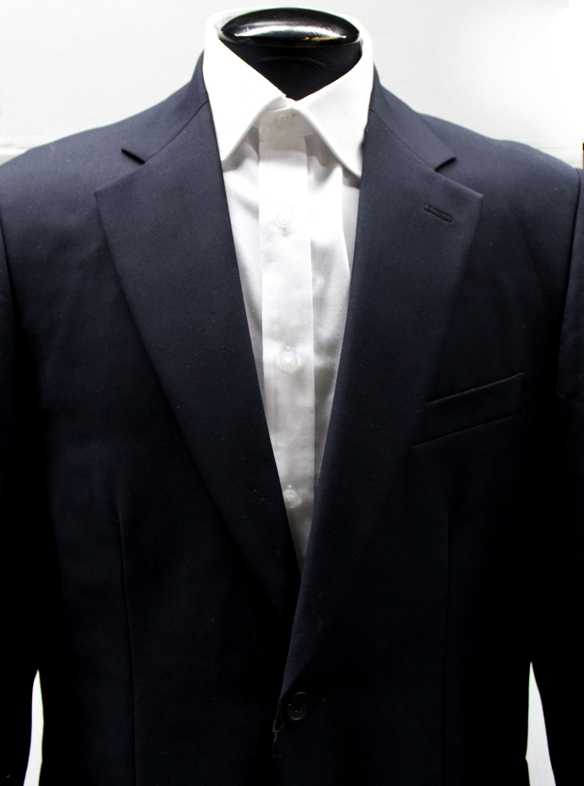 Men's Designer Dark Blue/Black 2 Piece Wool Blend Suit Size 40L/32