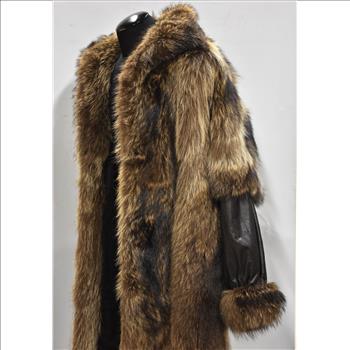 Designer Racoon and Leather Fur Coat - Size L/XL - $3,500.00 Value
