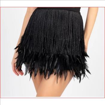 Destiny Fringe Feather Trim Mini Skirt Medium