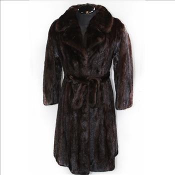 Dark Mohogany  Full Length Mink Coat with Mink Belt- Size S
