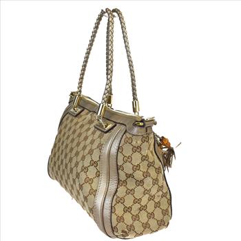 GUCCI GG Pattern Bamboo Shoulder Bag Canvas Leather Brown Italy