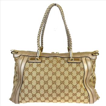 GUCCI GG Pattern Bamboo Shoulder Bag Canvas Leather Brown Italy