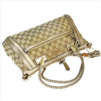 GUCCI GG Pattern Bamboo Shoulder Bag Canvas Leather Brown Italy