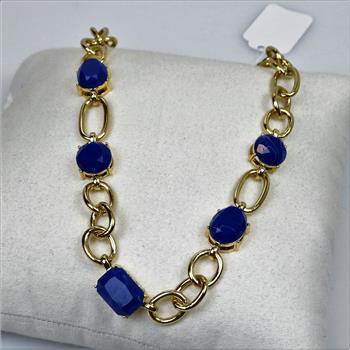 Gold Blue Chain Link Necklace