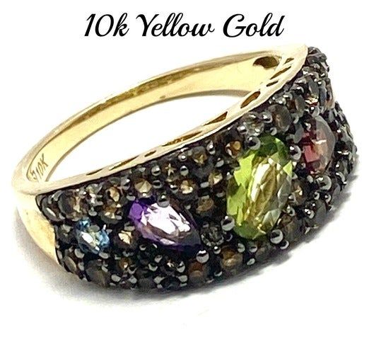 10k Yellow Gold, 2.25ctw Natural Multi-Color Gemstone Ring Size 7