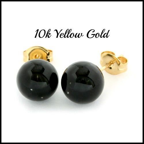 10k Yellow Gold Onyx 8mm in Diameter Stud Earrings