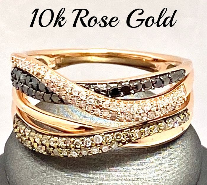 10k Rose Gold, 0.50ctw Natural Multi-Color Diamond Ring Size 7