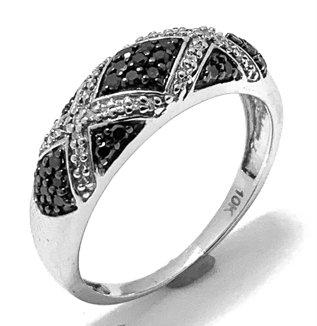 10k Solid White gold 0.50ctw Genuine White & Black Diamonds Wedding Anniversary Ring