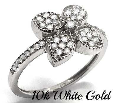 10k White Gold, 0.33ctw Natural Diamond Flower Ring Size 7