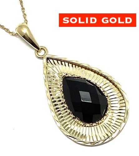 10k Yellow Gold, 4.25ct Genuine Black Onyx Pendant Necklace