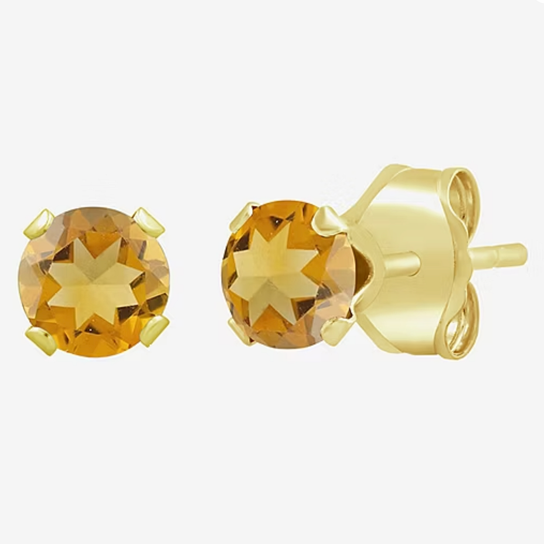 10k Yellow Gold, 4mm Citrine Stud Earrings