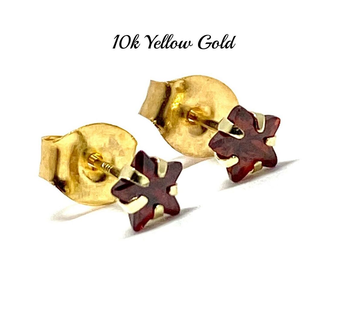 10k Yellow Gold 4mm Star Cut Garnet Stud Earrings Beautifully Dainty