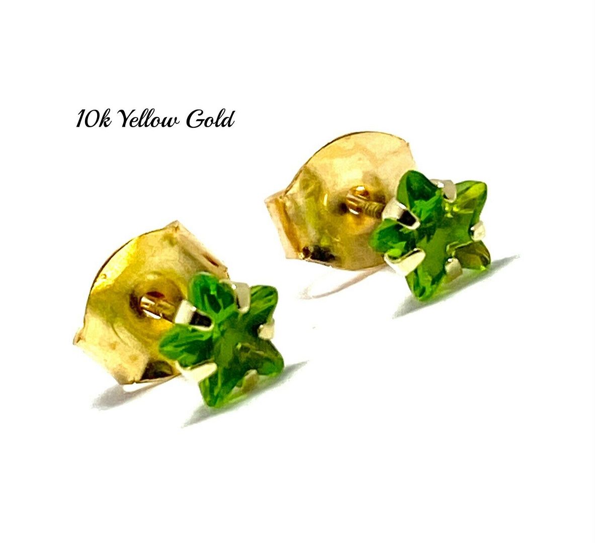 10k Yellow Gold 4mm Star Cut Peridot Stud Earrings Beautifully Dainty
