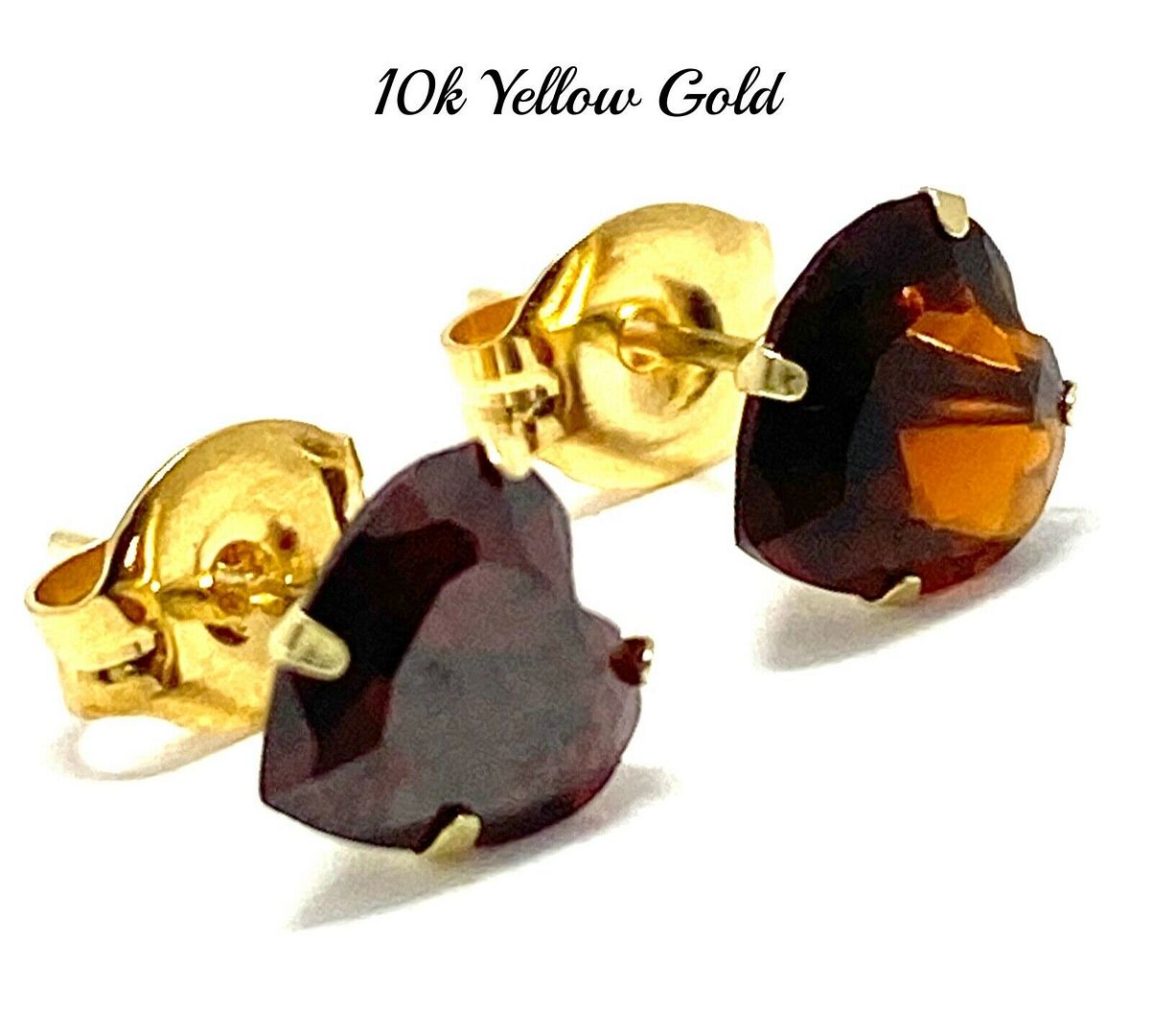 10k Yellow Gold 6mm Heart Cut Garnet Stud Earrings Beautifully Dainty