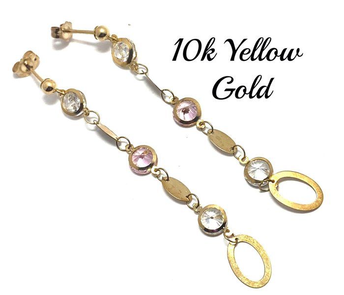 10k Yellow Gold Pink & White Cubic Zirconia Earrings